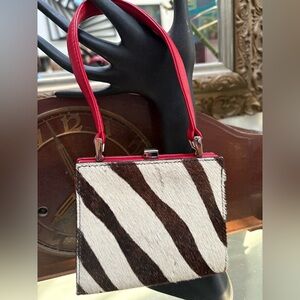 SOLD 
RARE CHIC VINTAGE 70’s Adrienne Vittadini zebra leather pony hair mini ba